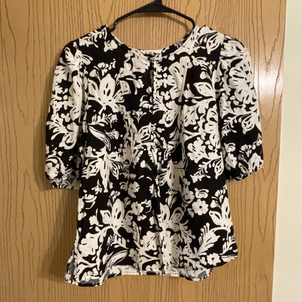 Women's‎ Christian Siriano Short Sleeve Blouse Linen Blend Floral Size Medium